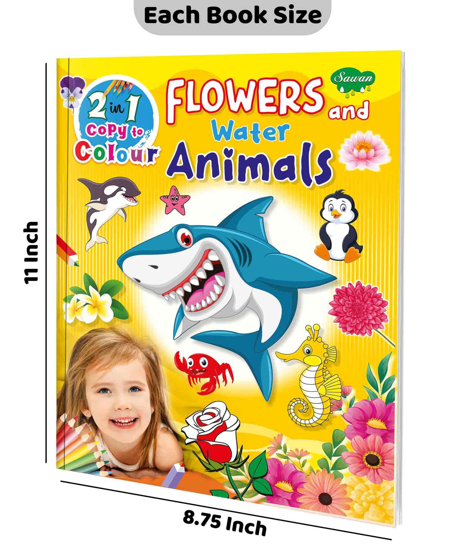 2 In 1 Copy To Colour Flowers and Water Animals - Image 2