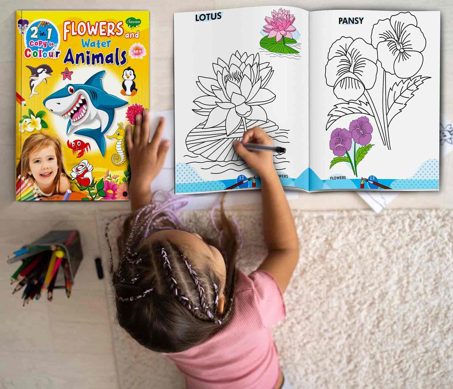 2 In 1 Copy To Colour Flowers and Water Animals - Image 3