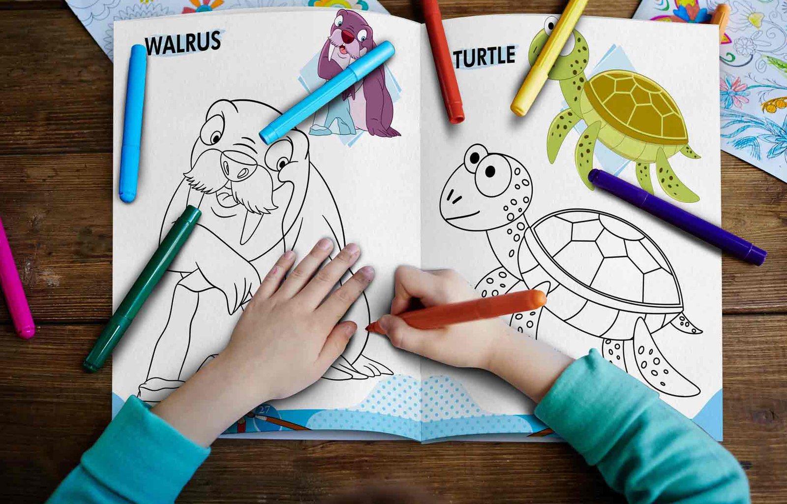 2 In 1 Copy To Colour Flowers and Water Animals - Image 6