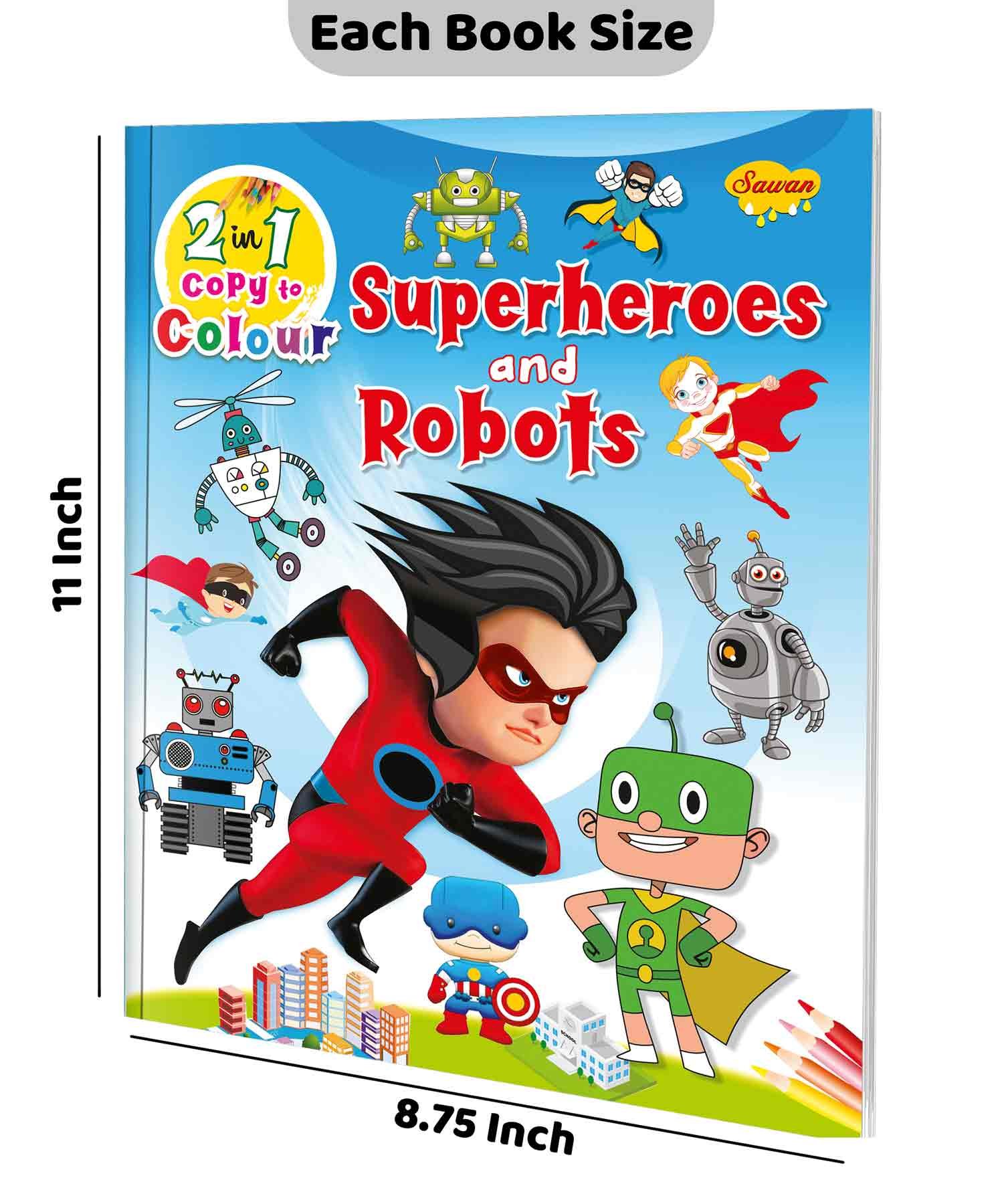 2 In 1 Copy to Colour Superheroes and Robots - Image 2