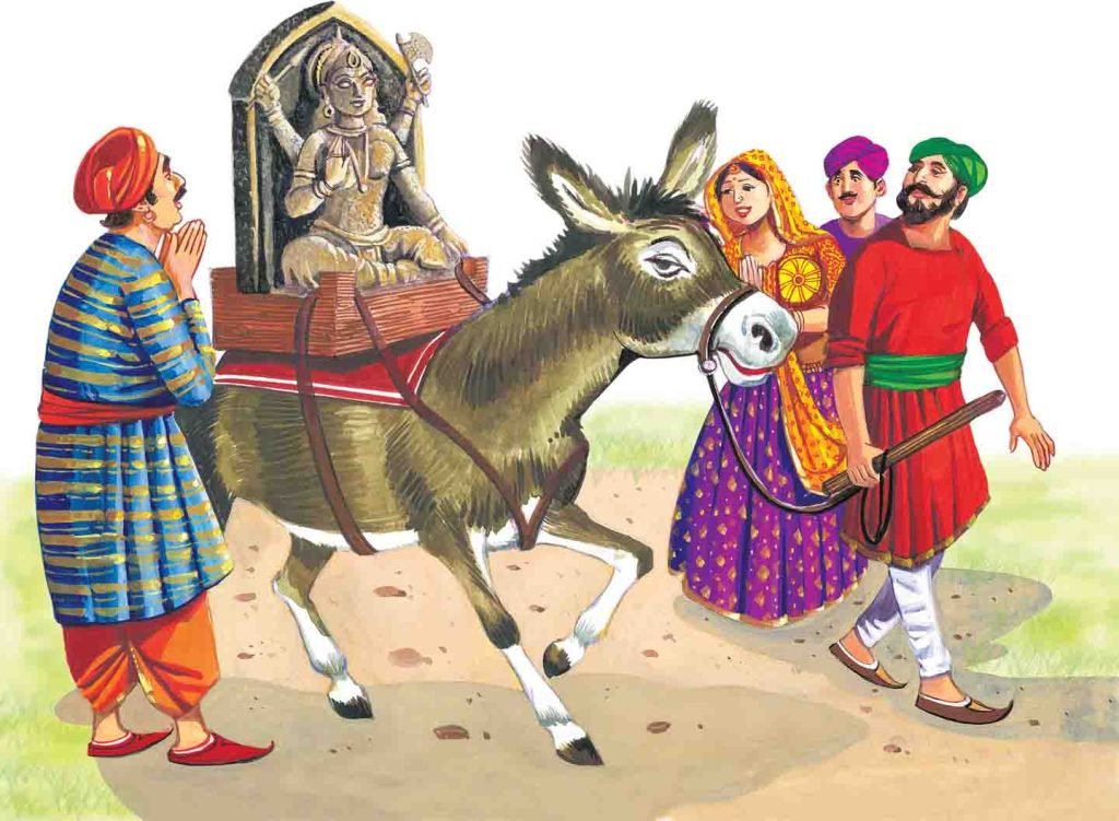 The donkey brayed on. So, the sculptor thrashed the donkey thoroughly with his thick stick. The beating put back the better sense in the donkey and made it realise that it was an ass. Now, the donkey walked silently with its head down. Moral : It is the reason why a fool is called a donkey.