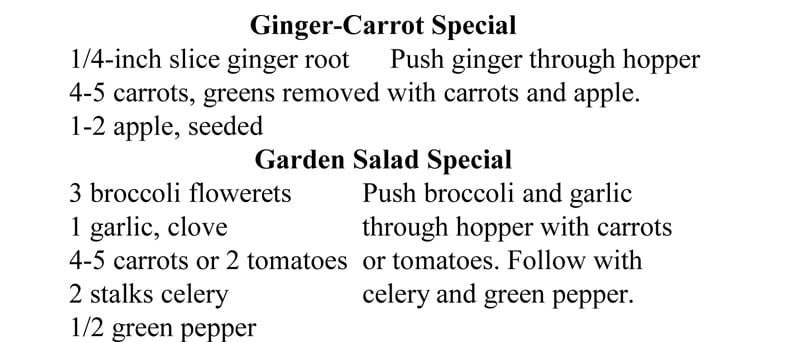 juices recipe table