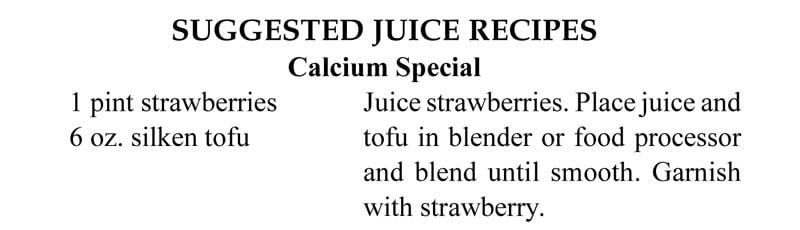 juice recipe table