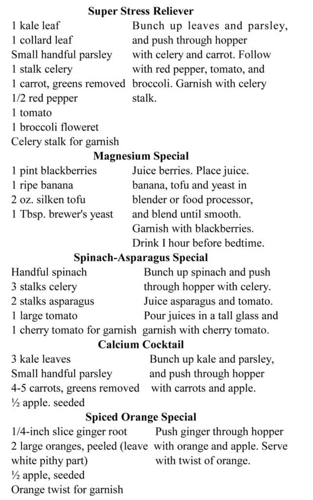 juice recipe table