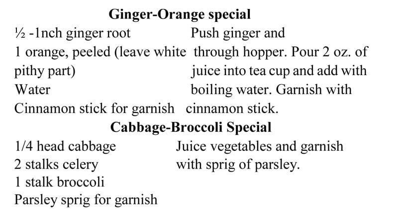 fruit juice recipe table