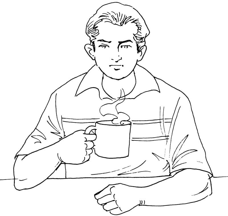man holding cup of green tea